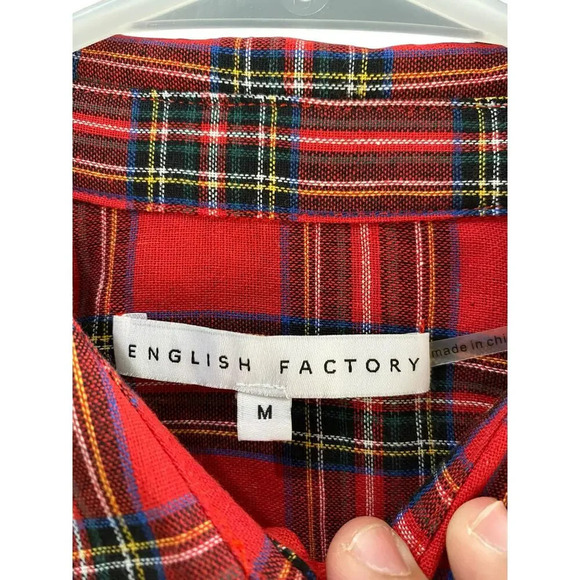 English Factory Plaid Button-Up Tartan Blouse Top Size Medium holiday - Picture 8 of 9